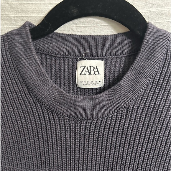 ZARA Mens Textured Cotton Gray Crew Neck Sweater Size M Medium Grey - Picture 5 of 7